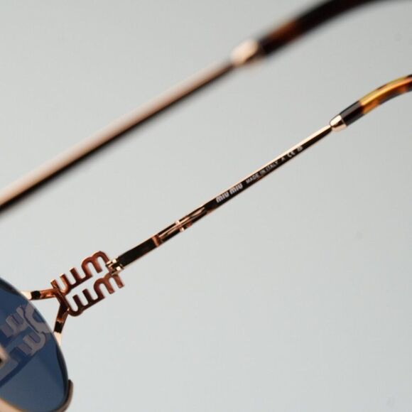 NEW Miu Miu Pink Gold Dark Blue Oval Sunglasses main image 7